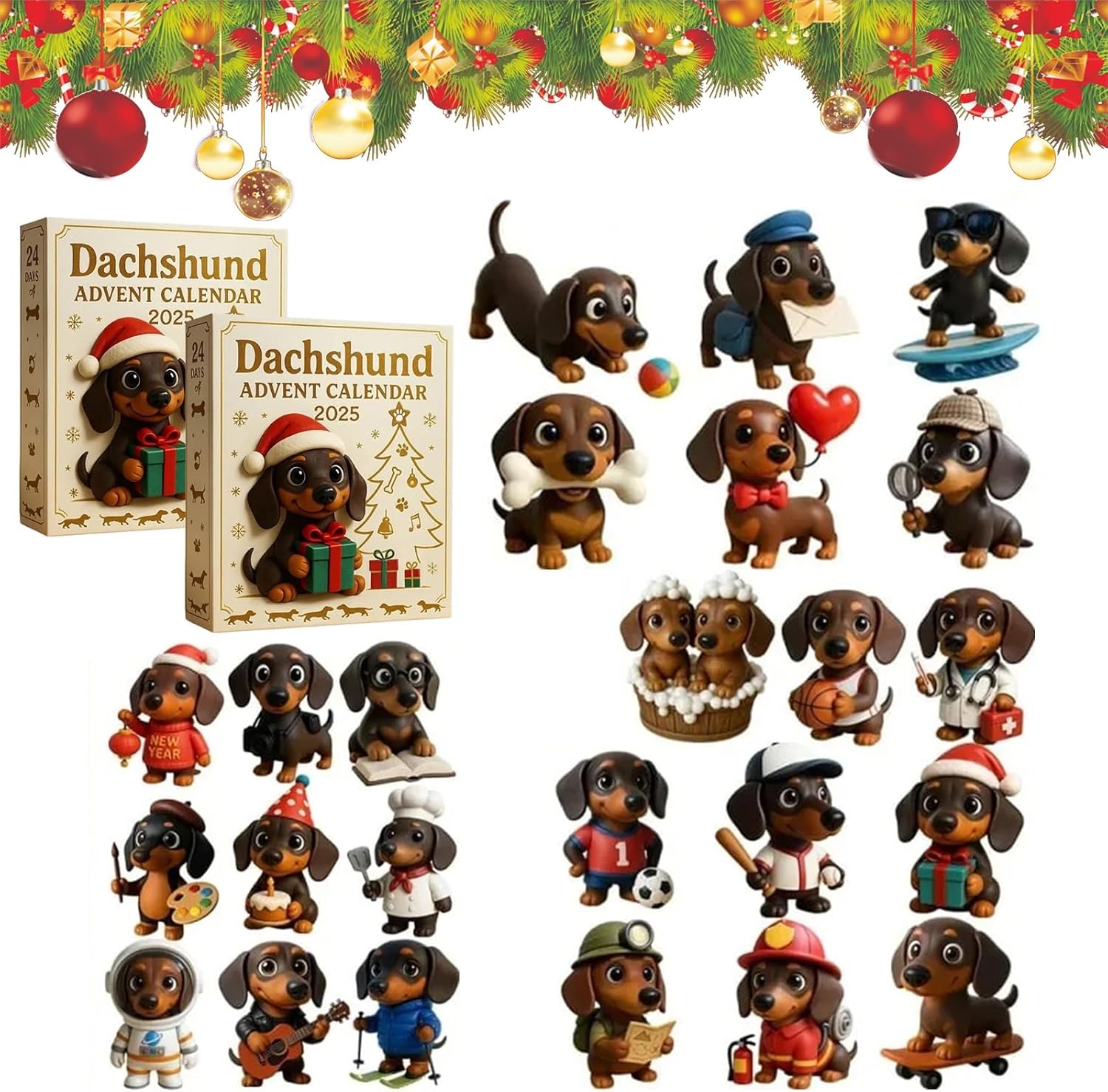2025 Dachshund Advent Calendar, 24 Days Christmas Countdown Calendar ...