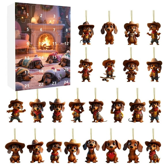 2025 Dachshund Advent Calendar - 24PCS Cute 2D Acrylic Sausage Dog Ornaments, Christmas Tree Decorations & Collectible Countdown Set for Kids, Adults & Teens