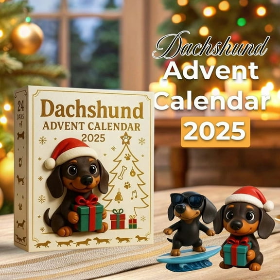 2025 Dachshund Christmas Advent Calendar - Funny Dachshund Design, 24-Day Countdown with Hanging Ornaments, Perfect Gift for Dog Lovers, Adds Playful Festive Vibe to Home Decor, Yellow