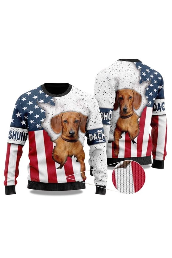 2025 Dachshund Dog USA Flag Christmas Ugly Sweater