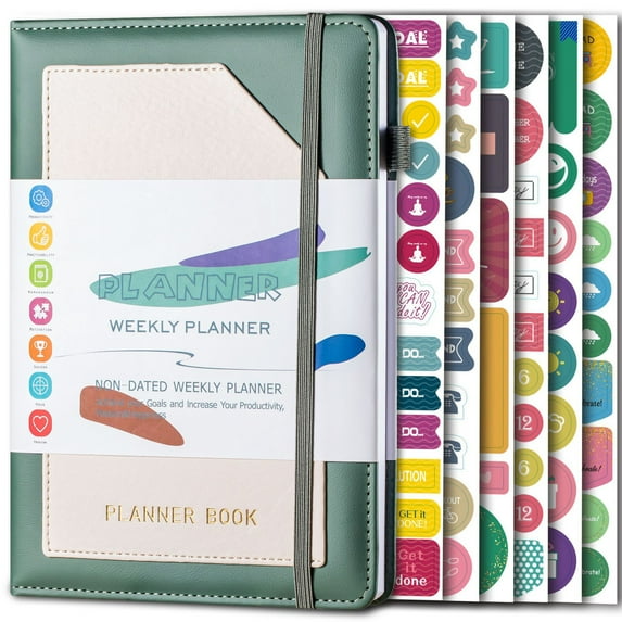 2025 Daily & Monthly Planner For Adults With Hourly Time Slots, Hardcover Leatl Agenda, 4 Planning Sheets, 12 Monthly Tabs, English Language, Productivity & Goal Achievement Tool