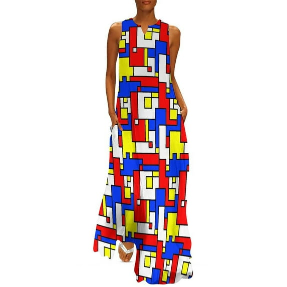 2025 De Stijl Dress Summer Mod 60s Mondrian Style Street Fashion Casual Long Dresses Womens Party Maxi Dress Birthday Present