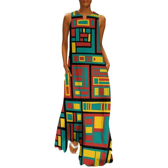 2025 De Stijl Dress Summer Mod 60s Mondrian Style Street Fashion Casual Long Dresses Womens Party Maxi Dress Birthday Present