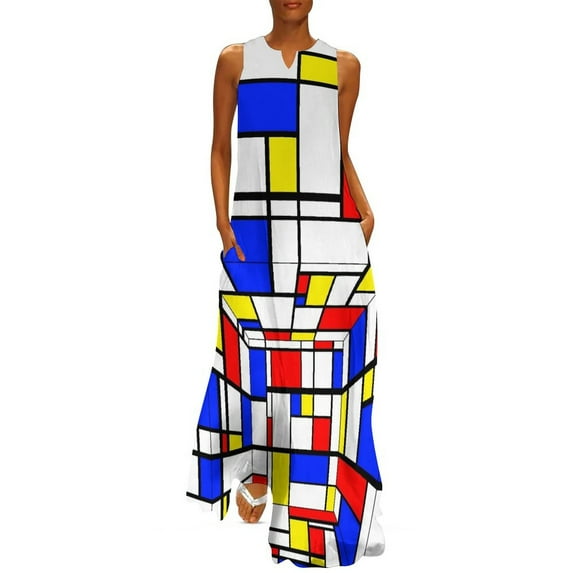 2025 De Stijl Dress Summer Mod 60s Mondrian Style Street Fashion Casual Long Dresses Womens Party Maxi Dress Birthday Present