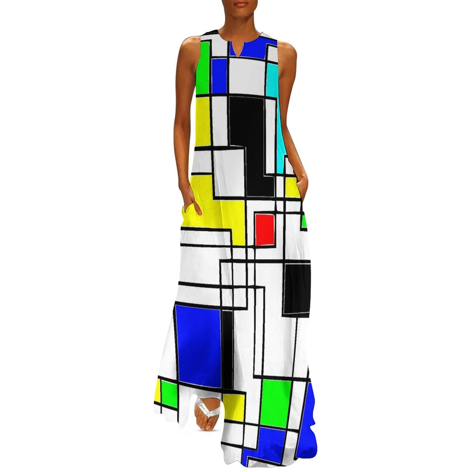2025 De Stijl Dress Summer Mod 60s Mondrian Style Street Fashion Casual  Long Dresses Womens Party Maxi Dress Birthday Present - Walmart.com