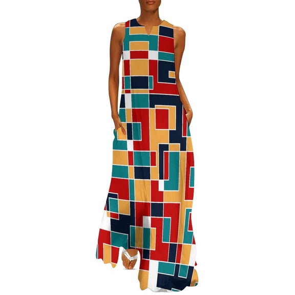 2025 De Stijl Dress Summer Mod 60s Mondrian Style Street Fashion Casual Long Dresses Womens Party Maxi Dress Birthday Present