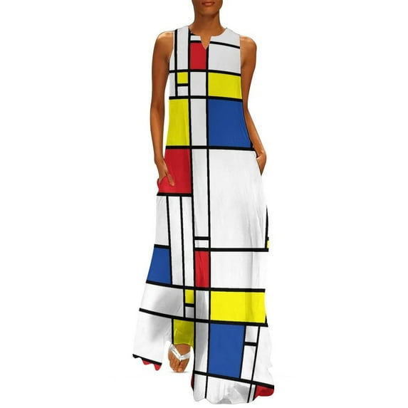 2025 De Stijl Dress Summer Mod 60s Mondrian Style Street Fashion Casual Long Dresses Womens Party Maxi Dress Birthday Present
