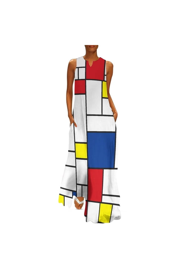 2025 De Stijl Dress Summer Mod 60s Mondrian Style Street Fashion Casual Long Dresses Womens Party Maxi Dress Birthday Present