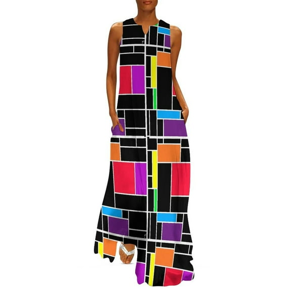 2025 De Stijl Dress Summer Mod 60s Mondrian Style Street Fashion Casual Long Dresses Womens Party Maxi Dress Birthday Present