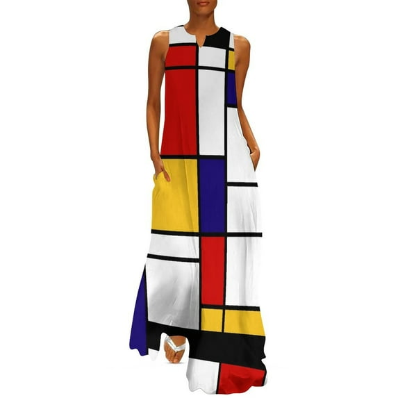 2025 De Stijl Dress Summer Mod 60s Mondrian Style Street Fashion Casual Long Dresses Womens Party Maxi Dress Birthday Present