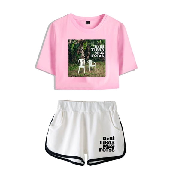 2025 DeBÍ TiRAR MáS FOToS Album Merch 2-Piece Outfit – Women’s Casual Graphic Crop T-Shirts and Shorts Set Fans Streetwear Outfit