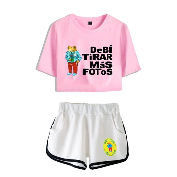 2025 DeBÍ TiRAR MáS FOToS Album Merch Women’s 2-Piece Set – Crop Top & Shorts, Stylish Casual Outfit for Fans and Streetwear Fashion