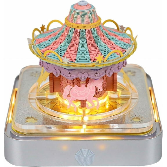 2026 Desk Calendar Carousel with Light, 3D Memo Pad Non-stick Post-it Notes School Office Home Stress Relief Calendar Best Gifts(Carousel)