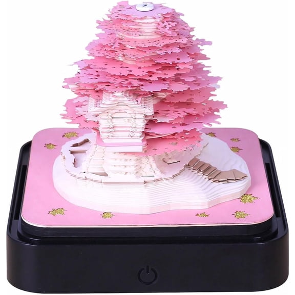 2026 Desk Calendar Romantic Tree House, with light, 3D Pad, Non-stick Post-it Notes, School Office Family Stress Relief Calendar (Tree House)