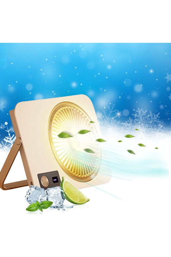 2025 Desktop Fan with Dual Power Mode and LED Light, 5-Speed Plug-in or Rechargeable Small Fan with 180° Tilt for Student Dorm, Office Desk, Night Use and Study