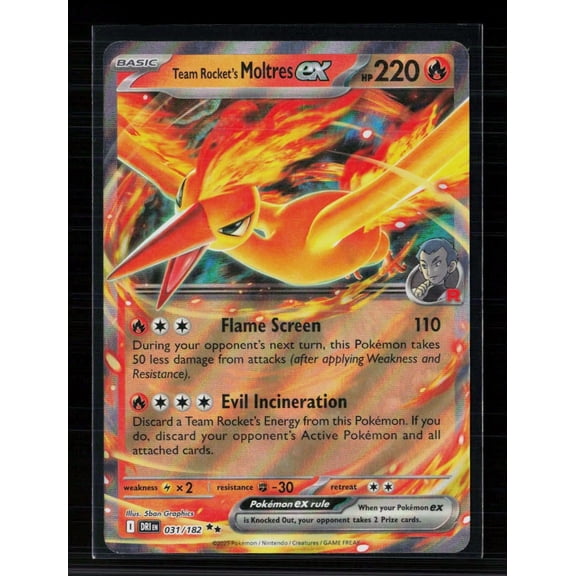 2025 Destined Rivals Double Rare RR Team Rocket's Moltres EX Holo RR #31/182 English Trading Card