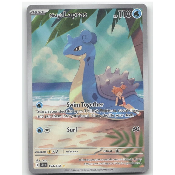 2025 Destined Rivals Secret Rare Misty's Lapras 194/182 English Pokemon Card, Lightly Played