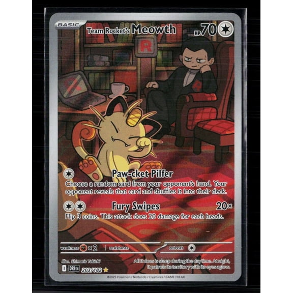 2025 Destined Rivals Team Rocket's Meowth Holo Secret Rare #203/182 Pokemon Card (English)