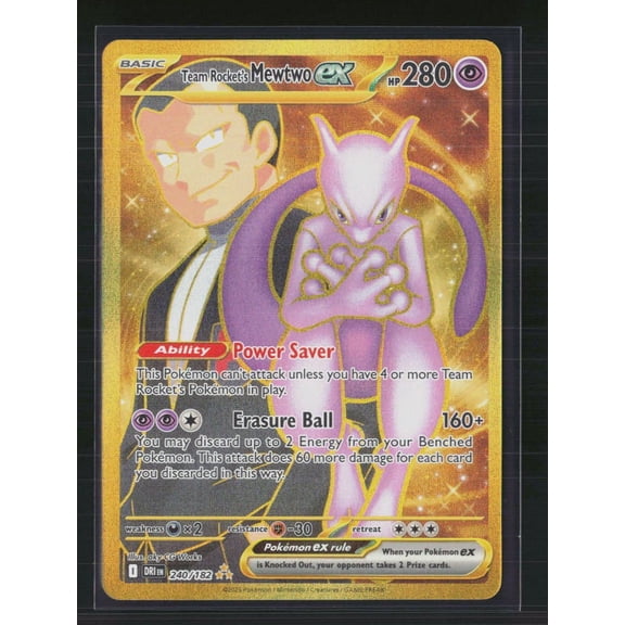 2025 Destined Rivals Team Rocket's Mewtwo EX Secret Rare Holo UR HR #240/182 Pokemon Trading Card