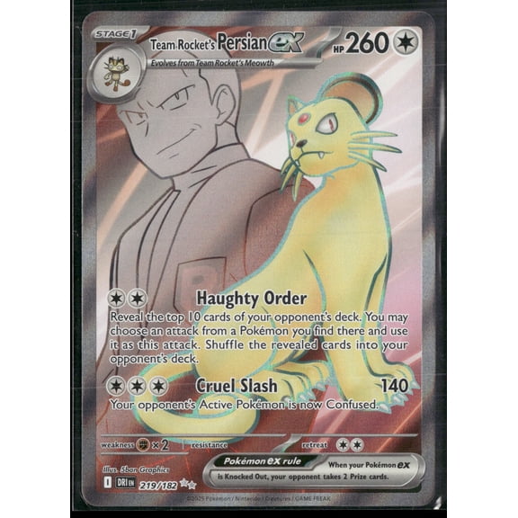 2025 Destined Rivals Team Rocket's Persian EX Holo Secret Rare Full Art SAR #219/182