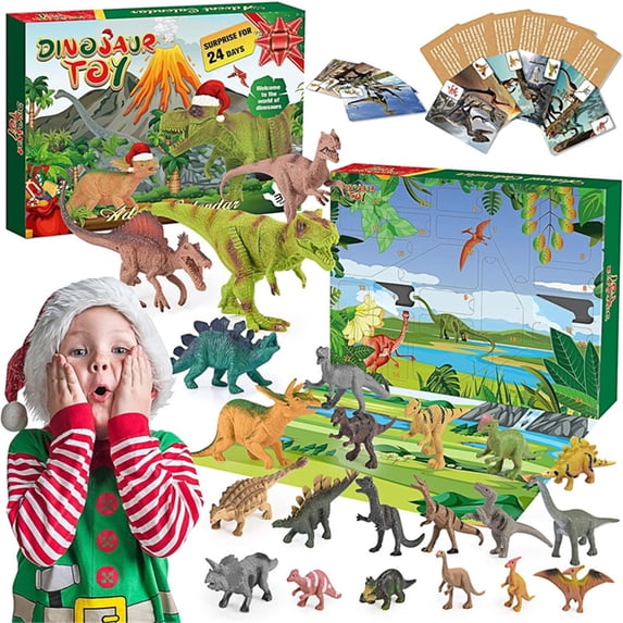 2025 Dinosaur Advent Calendar - 24 Days Christmas Countdown Calendar with Pull-Back Toy Cars, T-Rex, Stegosaurus, Scenery Map, No Batteries Required, BPA-Free ABS Plastic