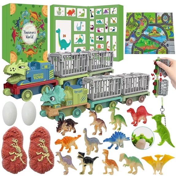 2025 Dinosaur Advent Calendar - 24 Days Christmas Countdown Calendar with Pull-Back Toy Cars, T-Rex, Stegosaurus, Scenery Map, No Batteries Required, BPA-Free ABS Plastic