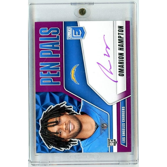 2025 Donruss Elite Pen Pals Omarion Hampton #PPOHA Purple Auto Rookie RC Football Card