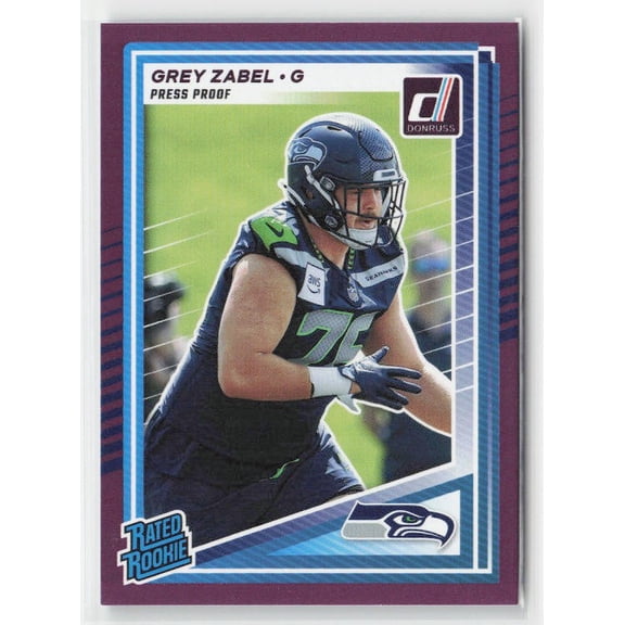 2025 Donruss Grey Zabel Seattle Seahawks #366 Press Proofs Purple RC Football Trading Card