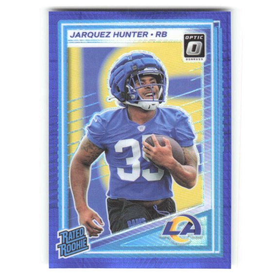 2025 Donruss Optic Blue Hyper #292 Jarquez Hunter Rated Rookie Los Angeles Rams NFL Football Trading Card