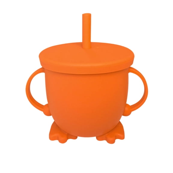 2025 Double Ear Antidrop Silicone Snack Straw Cup Portable Sippy Cup for Food Grade Leak Proof Drinking with Lid and Straw Ideal for Travel Picnics and Daily Use, 25 OZ, Orange