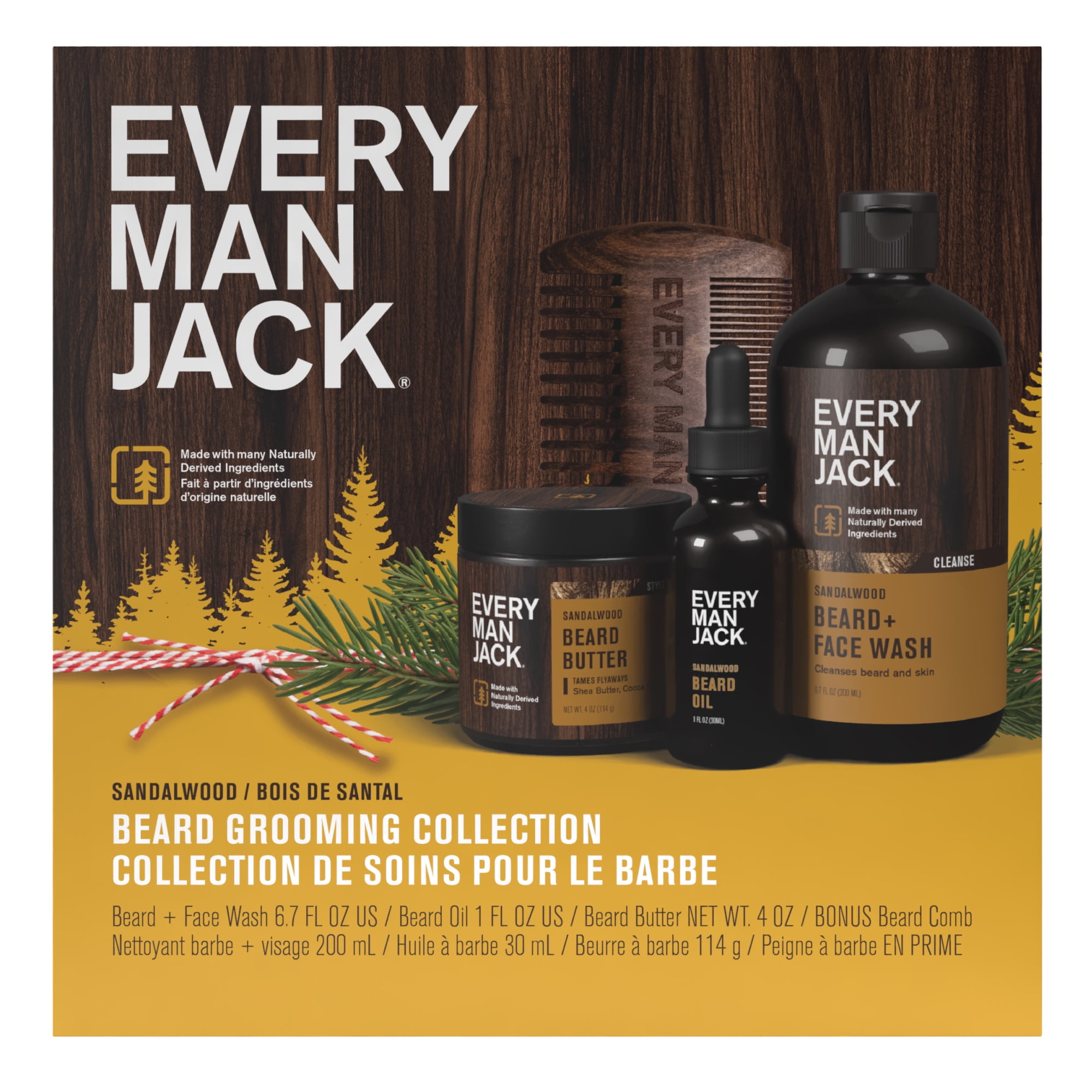 Every Man Jack Sandalwood Beard Care Kit Christmas Holiday Gift Set for All Skin Types, 1 Count