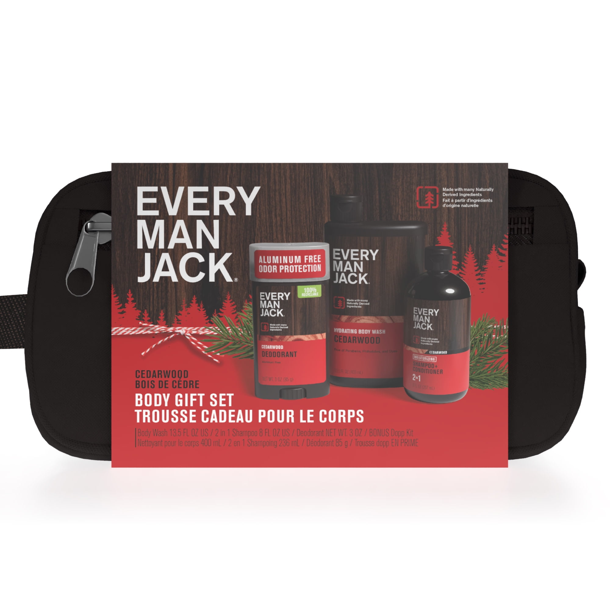 Every Man Jack Cedarwood Holiday Body Dopp Kit, Christmas Holiday Gift Set for All Skin Types, 1 Count
