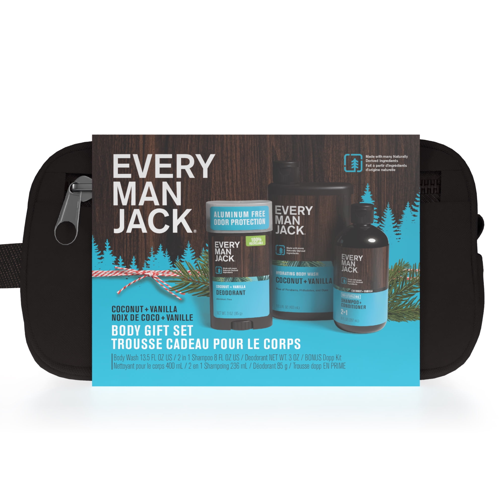 Every Man Jack Coconut + Vanilla Holiday Body Dopp Kit Christmas Holiday Gift Set for All Skin Types, 1 Count