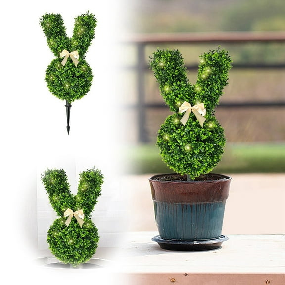 2025 Easter Decorations Bunny Topiary, Artificial Bunny-Shaped Topiary Tree,for Front Porch Planter Spring Easter Decor, Home Lawn Patio Ornaments Party Supplies with Light
