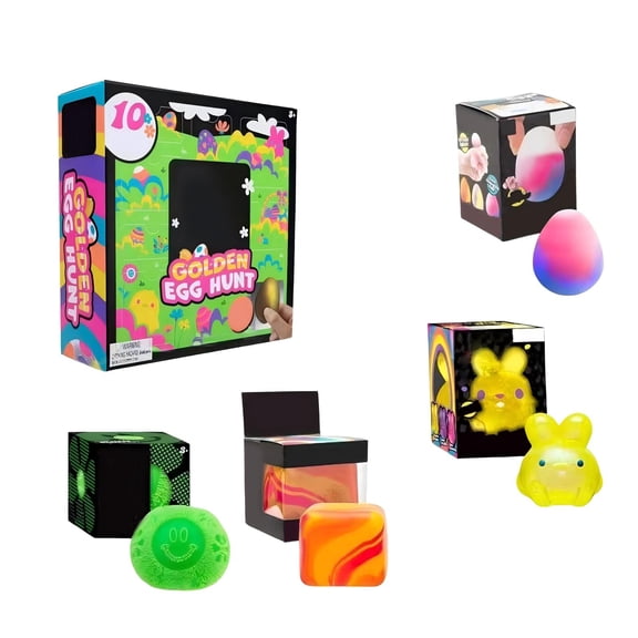 2025 Easter Golden Egg Hunt Mystery 10-Pack (10 pc Squishies Surprises!) Easter Pinching Toys Stress Relief Fidget Balls, Squishies Egg Fillers Easter Basket Stuffer, Ideas Easter Hoilday Gifts