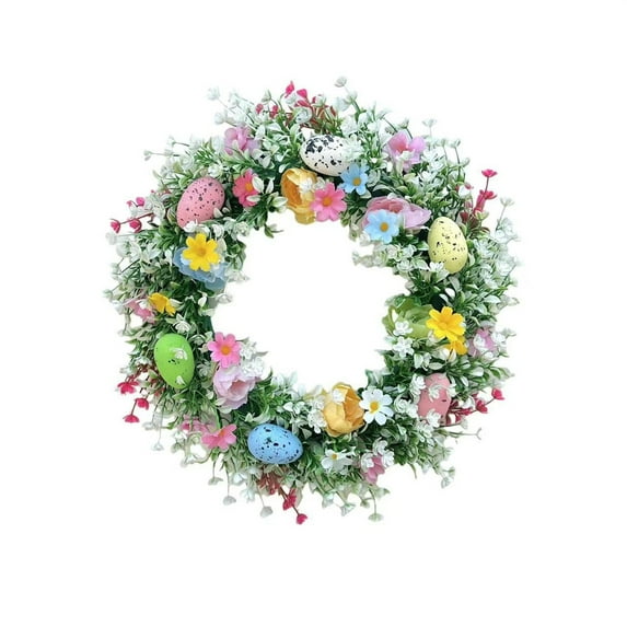 2025 Easter Wreath 14 Inch Spring Egg Berry Leaves Door Decoration, Artificial Colorful Egg Wreath for Front Door Wall Window, Reusable Seasonal Porch Garden Party Home Decor Gift, Pendant X1