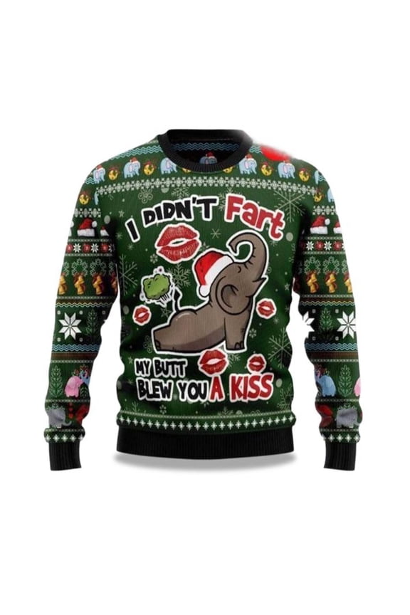 2025 Elephant I Didn’T Fart My Butt Blew You A Kiss 3D Christmas Sweater