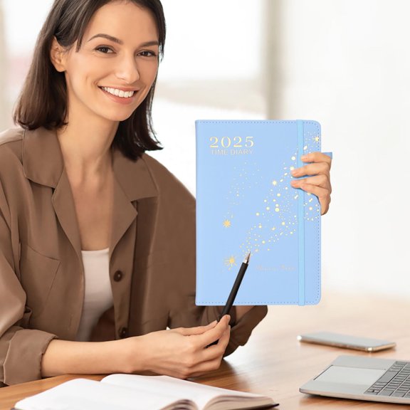 2025 English and Spanish Schedule Planner - Bilingual Daily Plan Book with Pen Strap, Portable & Fashionable Organizer for Work, Study & Life