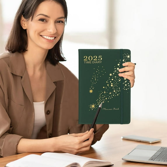 2025 English and Spanish Schedule Planner - Bilingual Daily Plan Book with Pen Strap, Portable & Fashionable Organizer for Work, Study & Life