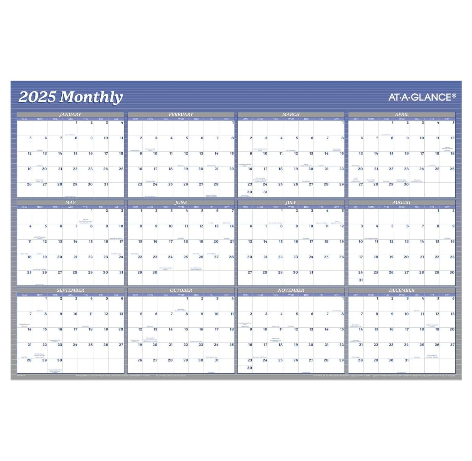 2025 Erasable Calendar, Dry Erase Wall Planner, 36" x 25", Large