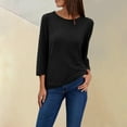 thumbnail image 1 of 2025 European Summer Round Neck 7/8 Sleeve Casual T-Shirt - Loose Fit Basic Top, S, Black, 1 of 4