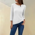 thumbnail image 1 of 2025 European Summer Round Neck 7/8 Sleeve Casual T-Shirt - Loose Fit Basic Top, Xl, White, 1 of 4