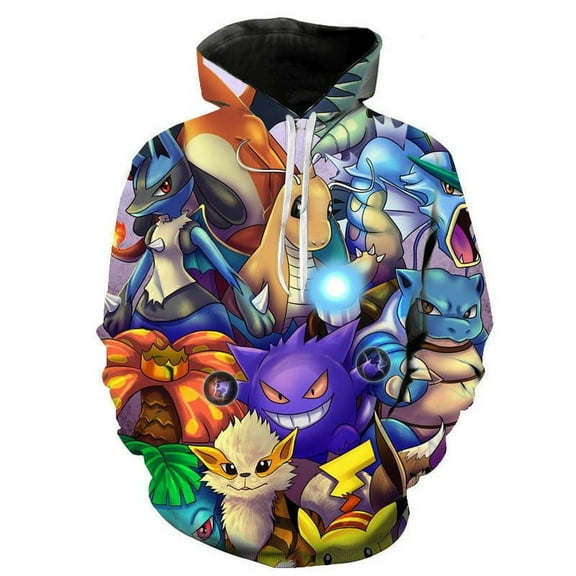 2025 European and American Cartoon and Anime Pikachu and Pokémon 3D Digital Printed Hoodie/Pokémon Pullover