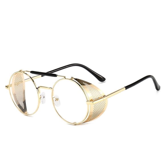 2025 European and American Steampunk Sunglasses for Women Side Wind Blocking Mesh Sunglasses Flip Cover Round Metal Sunglasses for Men