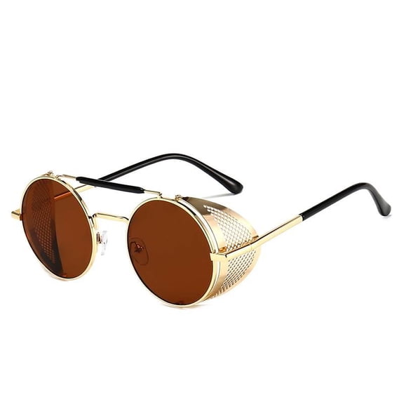 2025 European and American Steampunk Sunglasses for Women Side Wind Blocking Mesh Sunglasses Flip Cover Round Metal Sunglasses for Men