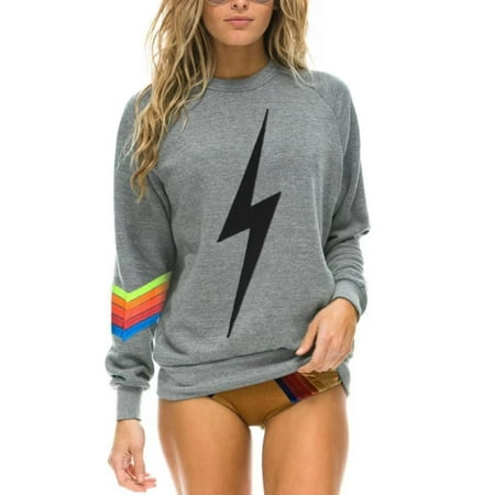 2025 European and American new spring and autumn lightning print round neck pullover loose casual sweatshirt