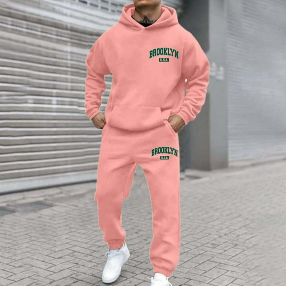 2025 Fall Fashion Casual Tacksuit Matching Sets Jogging Suit Sets,Men's Tracksuit Plus Size Causal Long Sleeve Athletic Shirt Loose Designs Sweatsuit (Light Pink, XXXL)