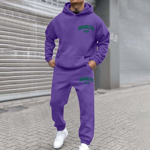 2025 Fall Fashion Casual Tacksuit Matching Sets Men's Tracksuit 2 Piece Set Hoodie Sweatsuits Athletic Jogging Suits Casual Sports Outfits (Purple, M)