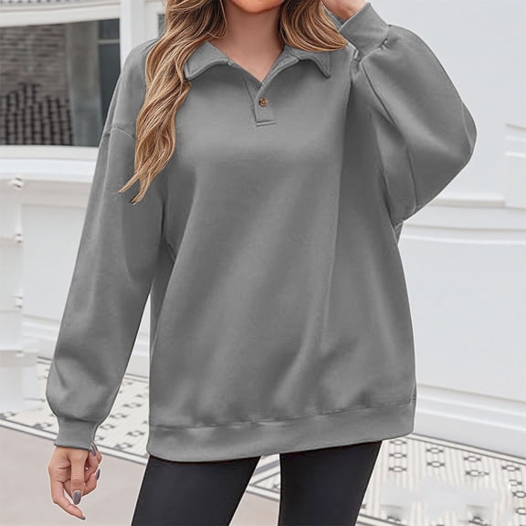 2025 Fall Fashion Sweatshirts for Women Pullover No Hood Women's Sweatshirt with Solid Color Loose Fit Casual Blouses Stand Collar Comfortable Casual Daily Outwear