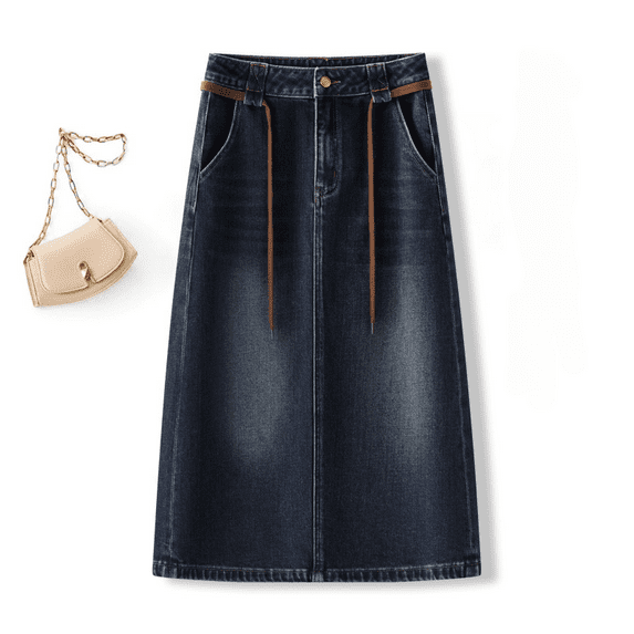 2025 Fall Fashion Women's Denim Pencil Skirt, High Waist Slimming Mid-Length Bodycon Skirt with Back Slit